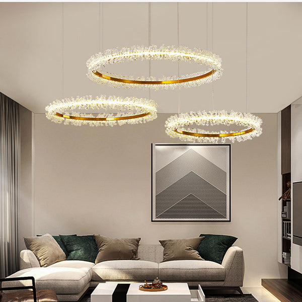 Lámpara de Cristal Colgante Dorada Moderna para Sala de Estar