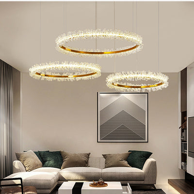 Lámpara de Cristal Colgante Dorada Moderna para Sala de Estar