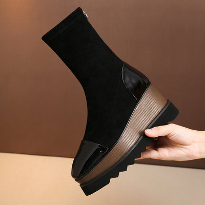 Botas Martin de Cuero con Plataforma Gruesa y Stretch - Botines Wedge Versátiles para Mujer - Image 3
