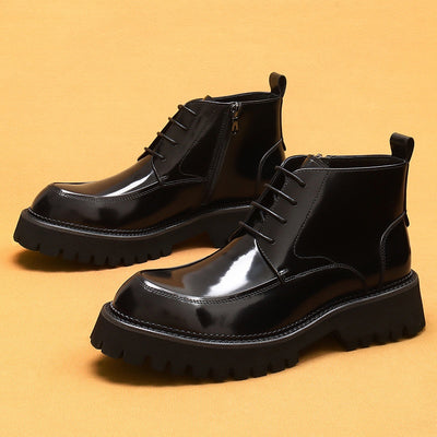 Botas Martin de Cuero Charol Plataforma con Cierre - Estilo Británico Elegante - Image 4