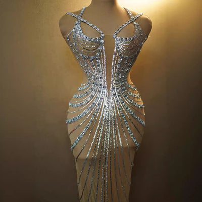 Vestido de Gala con Plumas y Cristales Brillantes para Mujer - Image 3