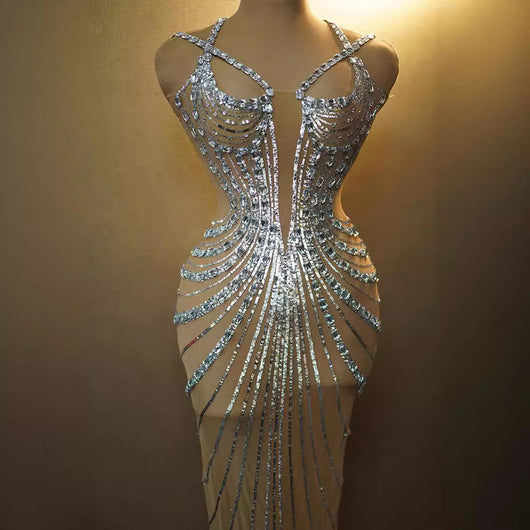 Vestido de Gala con Plumas y Cristales Brillantes para Mujer - Image 3