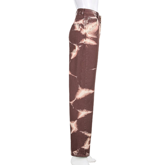 Jeans Rectos Tie Dye para Mujer con Drapeado Moderno - Image 3