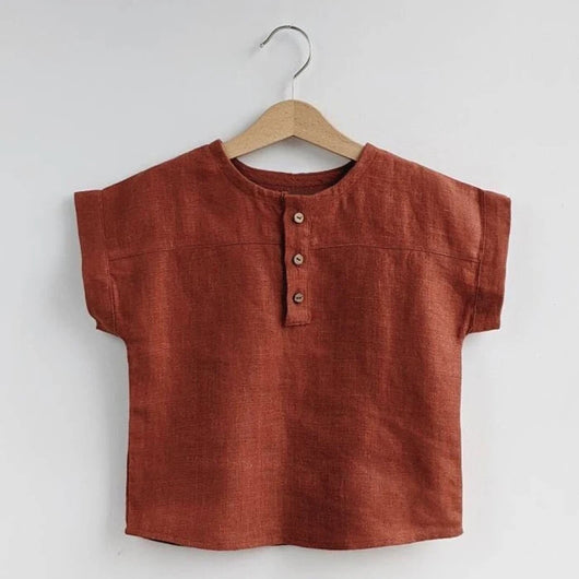 Camiseta Infantil de Lino Algodón Estilo Mori - Manga Corta con Botones Delanteros - Image 3