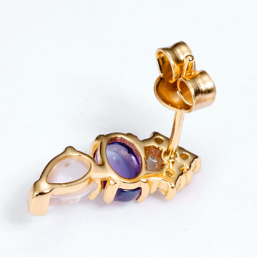 Aretes de Plata 925 Chapados en Oro 9K con Gota Geométrica y Piedra de Color - Image 12