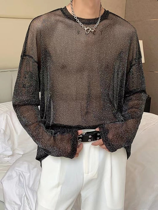 Blusa Mesh Transparente con Hombros Caídos y Mangas Largas - Image 18