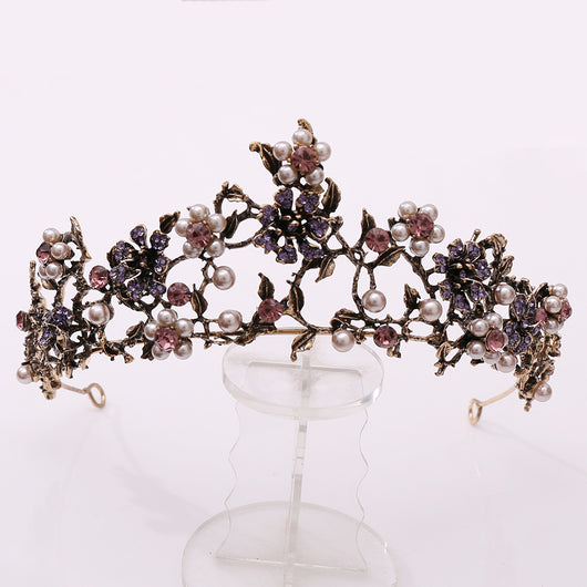 Corona Nupcial Barroca con Perlas y Diamantes Negros Floral - Image 17