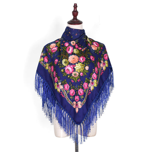Pashmina Étnica con Flores Bordadas y Borlas - Image 8