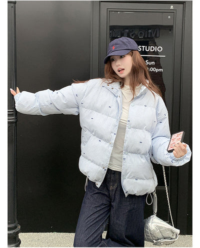Abrigo de Algodón Cálido con Estampado de Cuadros y Moño para Mujer - Image 10