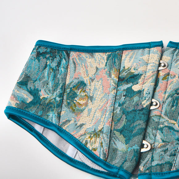 Faja Reductora con Estampado de Crisantemo Azul y Cierre de Cordones