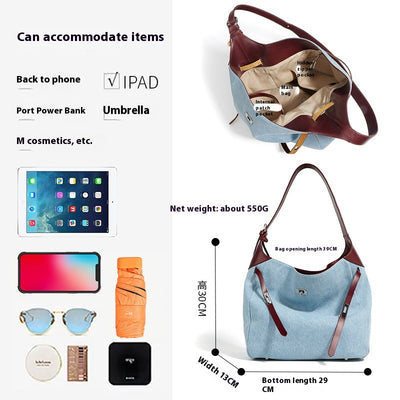 Bolso Tote de Cuero Premium con Detalles Denim - Gran Capacidad - Image 4