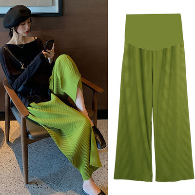 Pantalones Premamá de Cintura Alta y Pierna Ancha Plisados