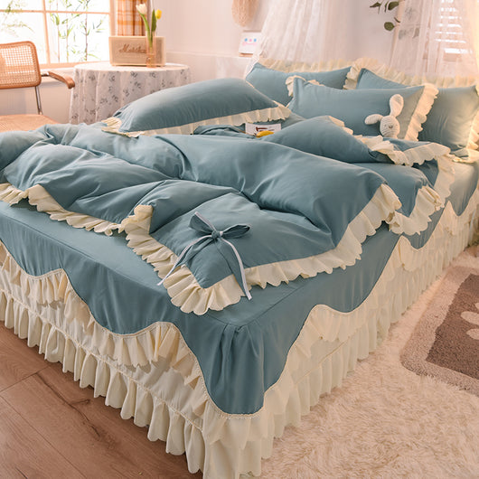 Juego de Cama Lujo Nude Princesa Durmiente con Encaje Floral - Juego de 4 Piezas - Image 34