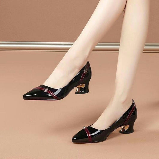 Zapatos de Tacón Medio Puntiagudo con Combinación de Colores para Mujer - Image 5