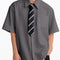 Camisa Retro Americana de Manga Corta Color Liso para Hombre