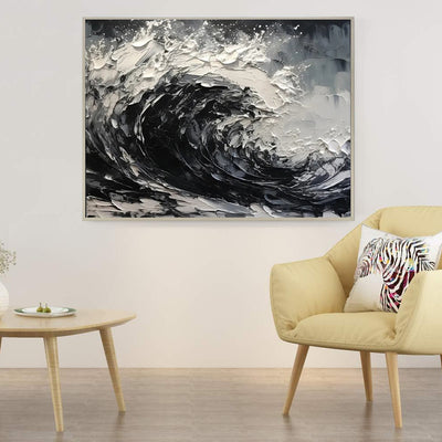 Cuadro Abstracto Moderno en Lienzo - Pintura al Óleo Texturizada Blanco y Negro sin Marco - Image 4