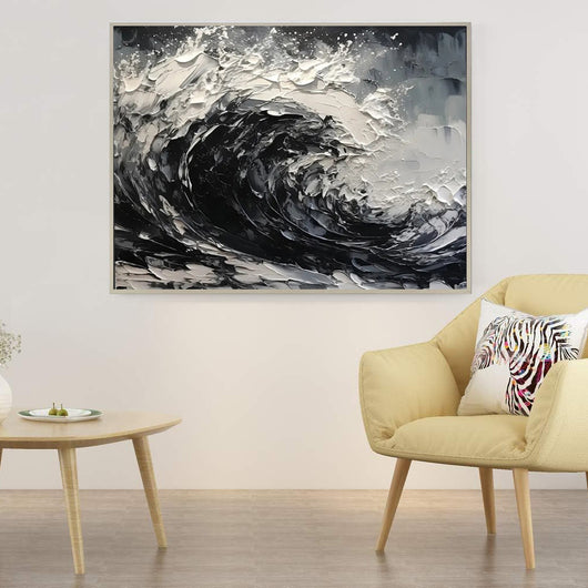 Cuadro Abstracto Moderno en Lienzo - Pintura al Óleo Texturizada Blanco y Negro sin Marco - Image 4