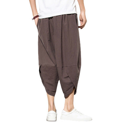 Pantalones Harem Sueltos de Algodón y Lino Color Sólido - Image 6