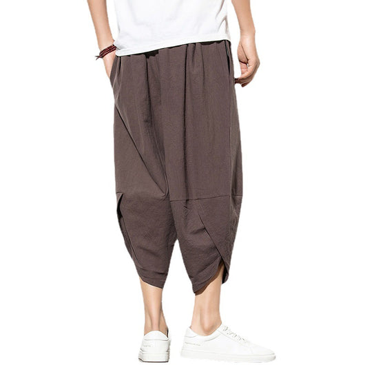 Pantalones Harem Sueltos de Algodón y Lino Color Sólido - Image 6
