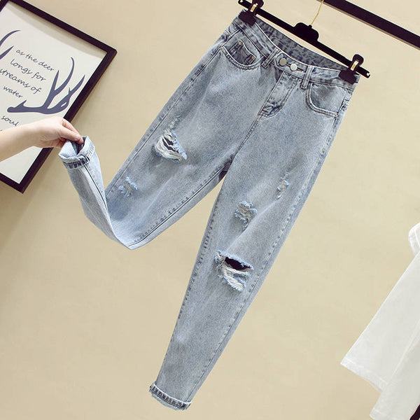 Pantalones Vaqueros Rotos Cintura Alta Suelta para Mujer