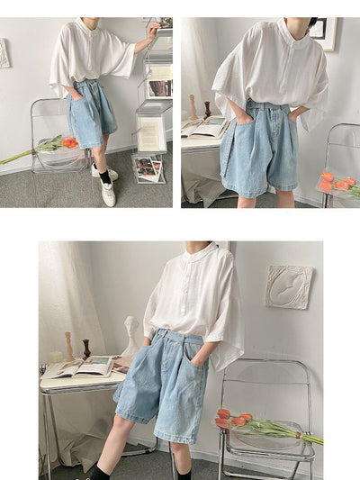 Camisa Japonesa Ligera para Hombre con Cuello Mao de Manga Corta - Image 11