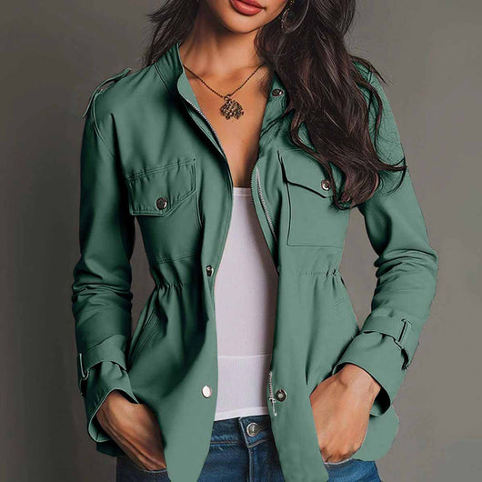 Chaqueta Cortavientos Entallada con Bolsillos para Mujer