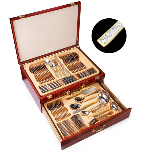 Juego de Cubiertos Diseño Oriente Medio Acero Inoxidable 72 Piezas con Caja de Madera Doble - Image 8