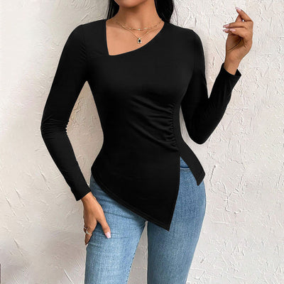 Blusa Versátil de Cuello Oblicuo para Otoño e Invierno - Manga Larga Cómoda