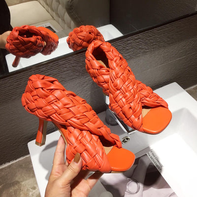 Sandalias Stiletto Tejidas de Moda Europea y Americana