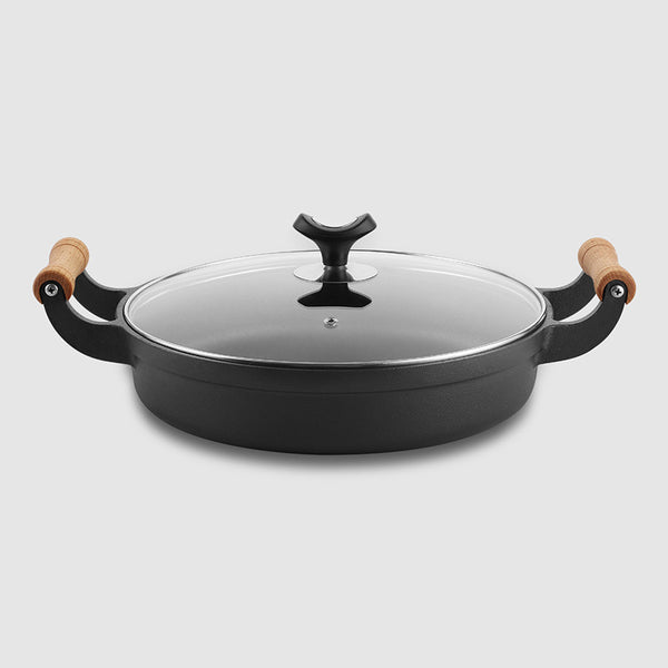 Olla de Hierro Fundido 31cm Gruesa con Asas Dobles Sin Recubrimiento