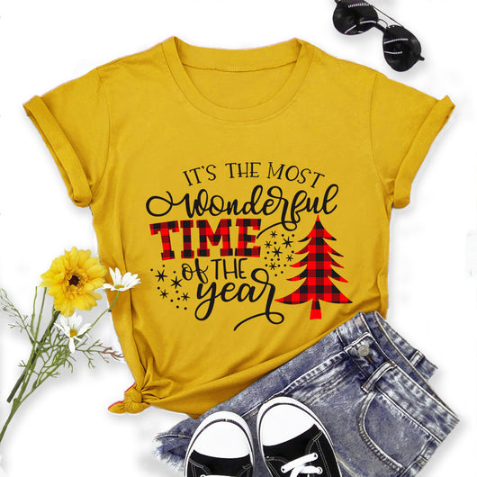 Camiseta Navideña Estampada para Mujer - Cuello Redondo Manga Corta - Image 19