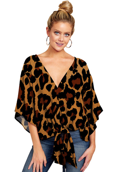 Blusa Leopardo Mujer con Nudo Floral y Mangas Murciélago - Oversize Verano - Image 5
