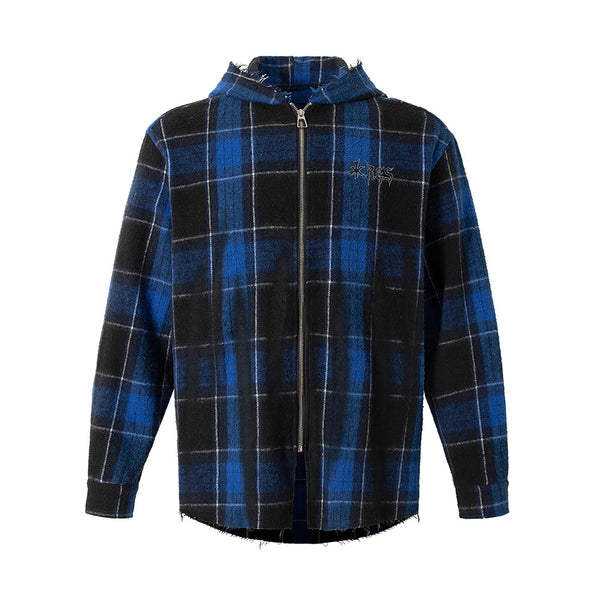 Camisa a Cuadros con Capucha Efecto Desgastado para Hombre