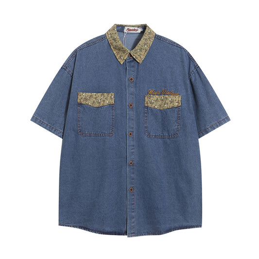 Camisa Casual de Manga Corta con Estampado Floral y Detalles en Solapa