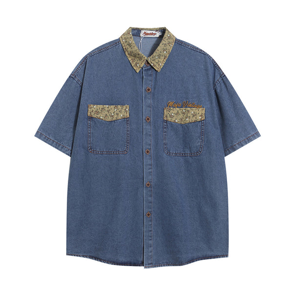 Camisa Casual de Manga Corta con Estampado Floral y Detalles en Solapa