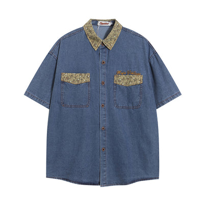 Camisa Casual de Manga Corta con Estampado Floral y Detalles en Solapa