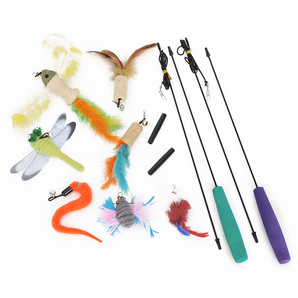 Juguete Interactivo para Gatos con Vara Larga y Plumas