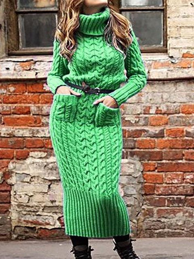 Vestido Suéter Cuello Alto con Bolsillos en Punto Tejido - Image 10