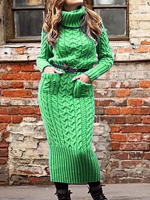 Vestido Suéter Cuello Alto con Bolsillos en Punto Tejido - Image 10
