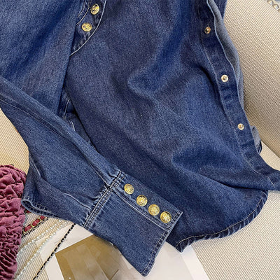 Camisa Denim Retro Estilo Hong Kong para Mujer - Otoño e Invierno - Image 5