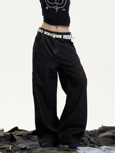 Jeans Retro Americano Desgastado Mujer Corte Recto Holgado - Image 14