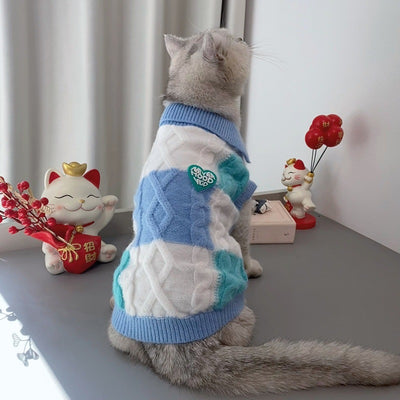 Cardigan con Cuello Polo a Cuadros para Mascotas Pequeñas y Medianas
