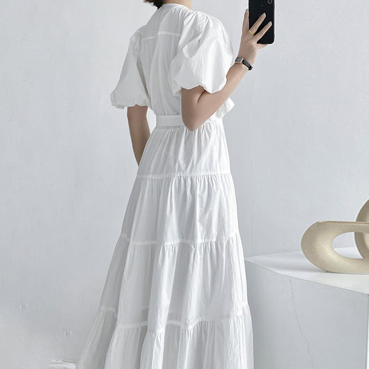 Vestido Elegante para Mujer Cuello Redondo Manga Abullonada Cintura Alta - Image 12