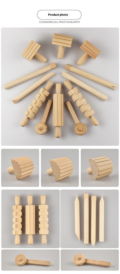 Kit de Arcilla Modelable con 12 Herramientas de Madera para Cerámica y Manualidades - Image 9