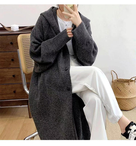 Cardigan Largo con Capucha Estilo Coreano Tejido para Mujer - Image 17