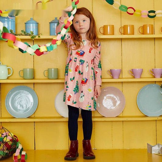 Vestido Navideño Infantil de Algodón Estilo Europeo con Diseño de Princesa