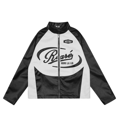 Chaqueta Bomber de Cuero con Parches de Letras - Estilo Locomotora Vintage Unisex - Image 4
