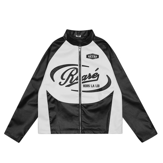 Chaqueta Bomber de Cuero con Parches de Letras - Estilo Locomotora Vintage Unisex - Image 4