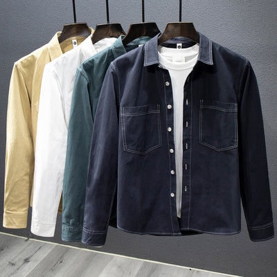 Camisa de Algodón Puro con Múltiples Bolsillos para Hombre - Manga Larga Otoño - Image 3
