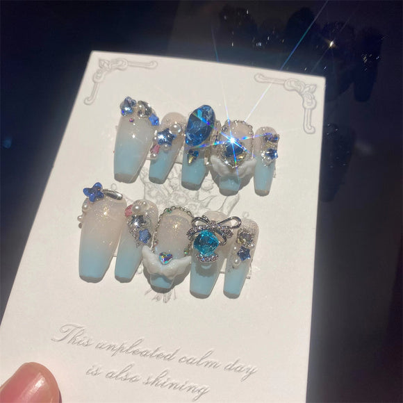 Pegatinas de Uñas Postizas Huevo de Paloma Azul Marino